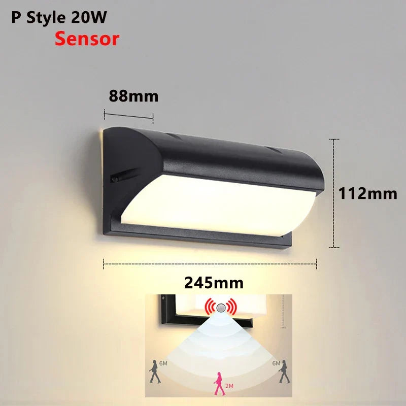 Modern LED Wall Lamp for Outdoors with Motion Sensor - Waterproof IP65 Porch Lights for Balcony Garden