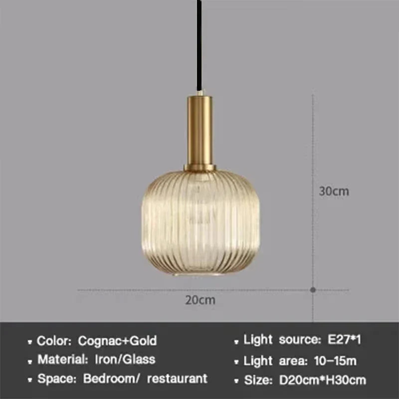 Modern Nordic Glass Pendant Light – Single Cup LED Pendant Light for Dining Room, Bedroom, Café and Study – White, Green, Cognac & more