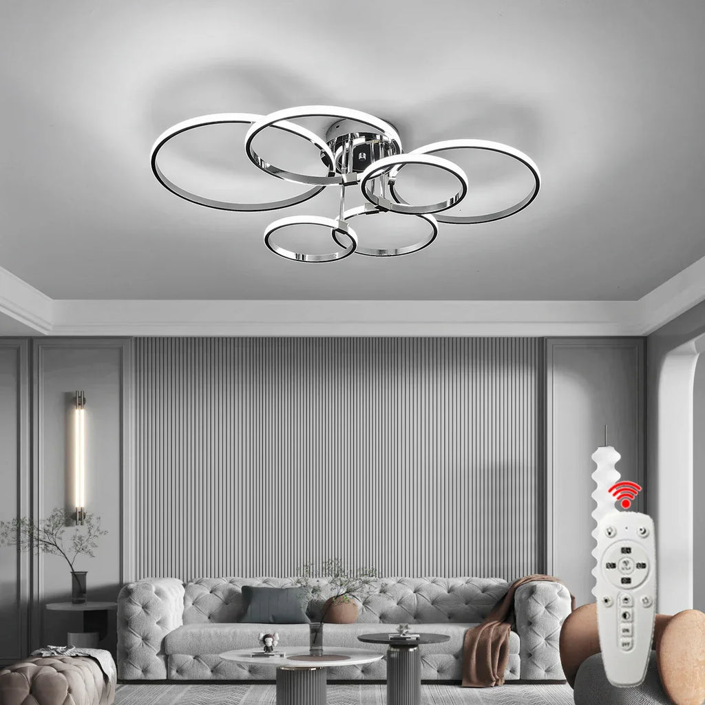 Modern LED ceiling chandelier – Dimmable lighting with remote control & app control, Gold/Chrome/Black finish, for living room & bedroom