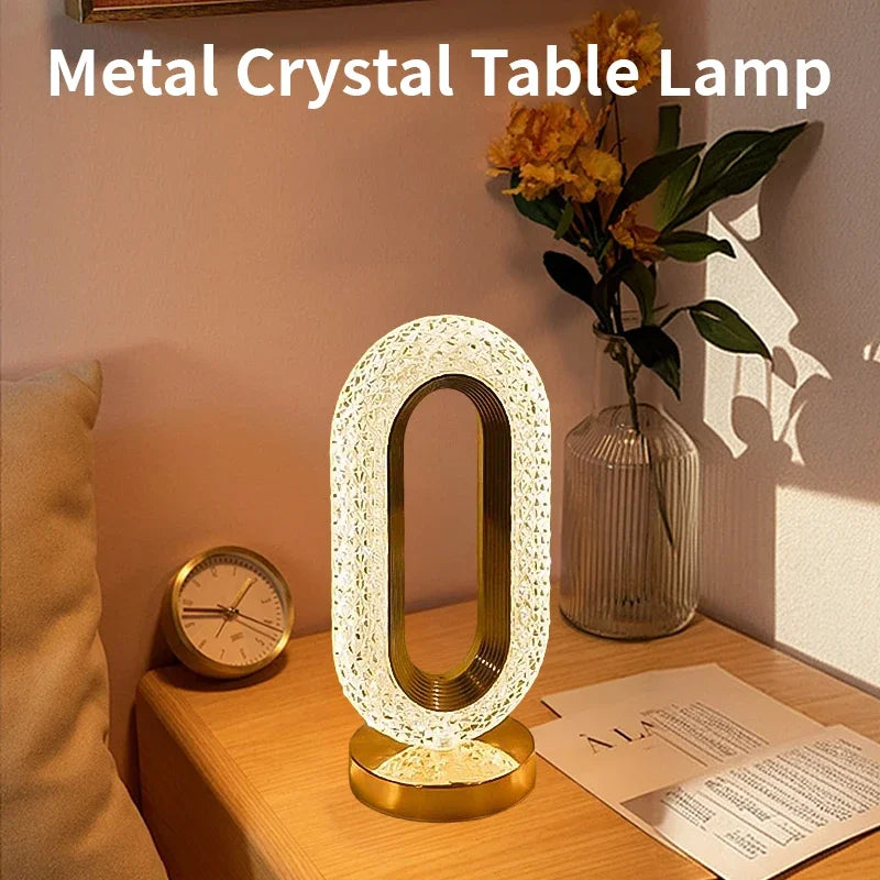 Modern Luxury Oval USB Rechargeable Crystal Table Lamp – Dimmable LED Night Light for Bedroom, Living Room, and Nightstand Decor
