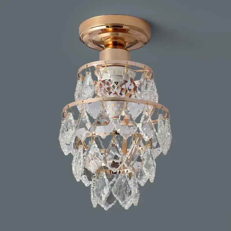 Modern Golden Mini Crystal Ceiling Lamp – E27 LED Light for Bedroom, Living Room, Staircases and Home Decor