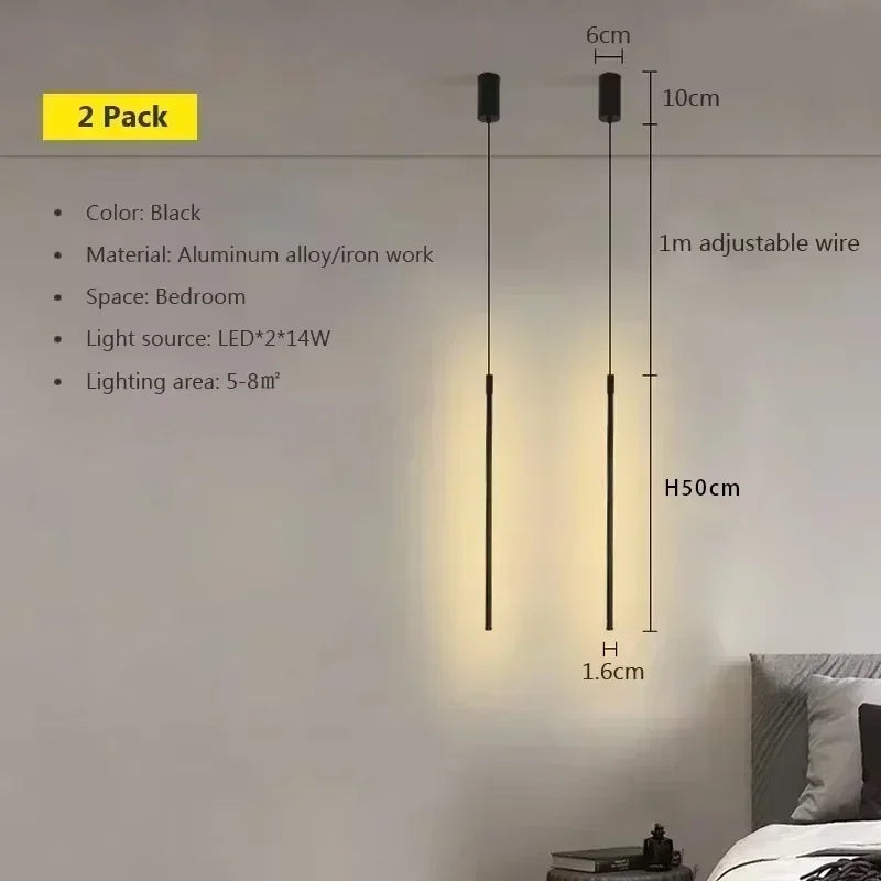 Modern LED Long Pendant Light for Dining Room, Bedroom & Living Room – Touch Tip, Aluminum Hanging Lamp, white & black Shade