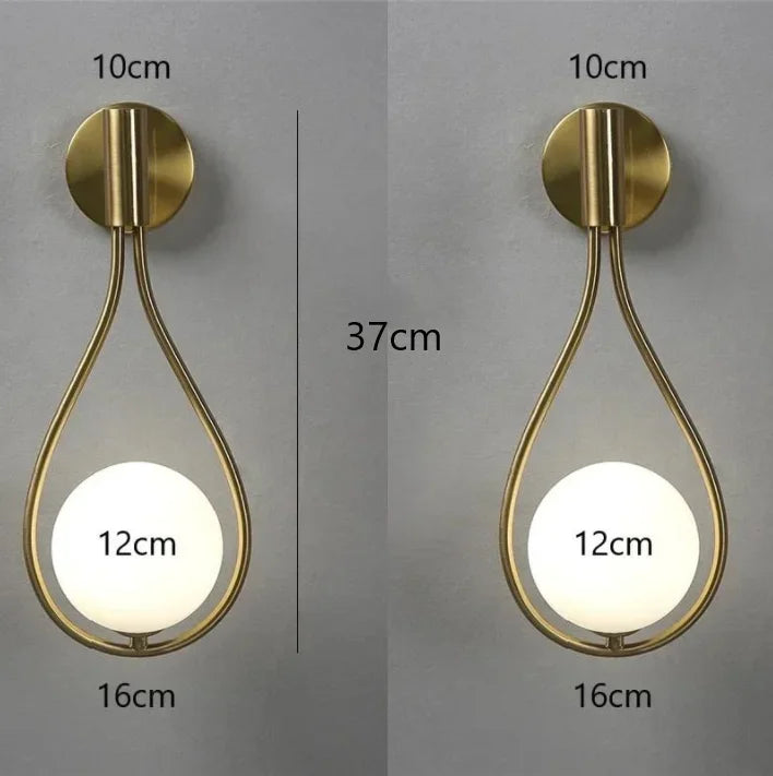 Modern metal wire and glass ball wall lamp - Scandinavian wall lighting for living room, bedroom, hallway, foyer and stairs - AC powered, LED bulb included