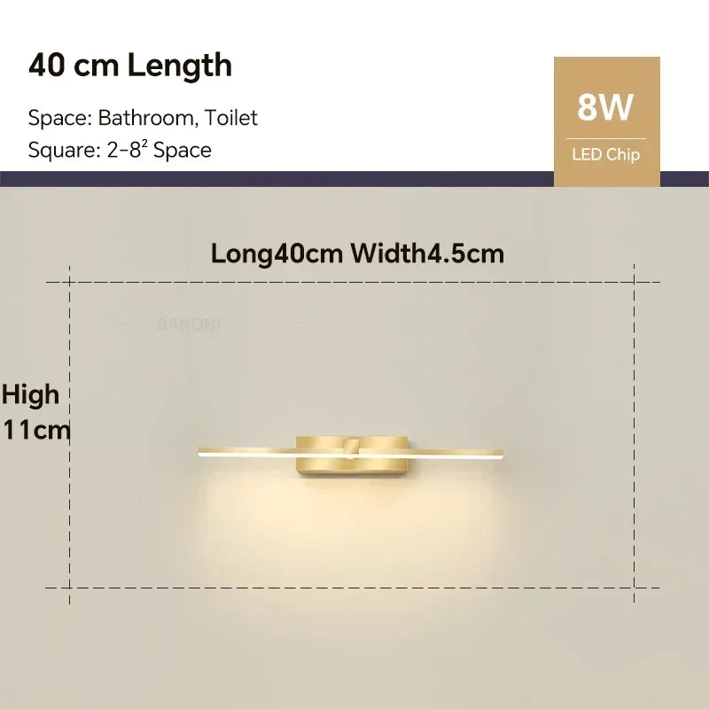 Modern LED Wall Spotlight - Three-Color Bathroom Mirror Lighting with Aluminum Surface for Mirror, Bathroom, and Home Decor