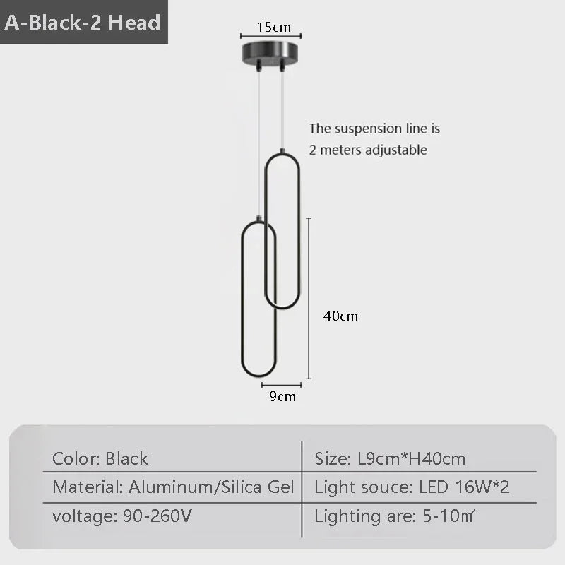 Modern LED Pendant Light - Black and gold hanging lamp for bedroom, living room, and dining room - Stylish indoor lighting