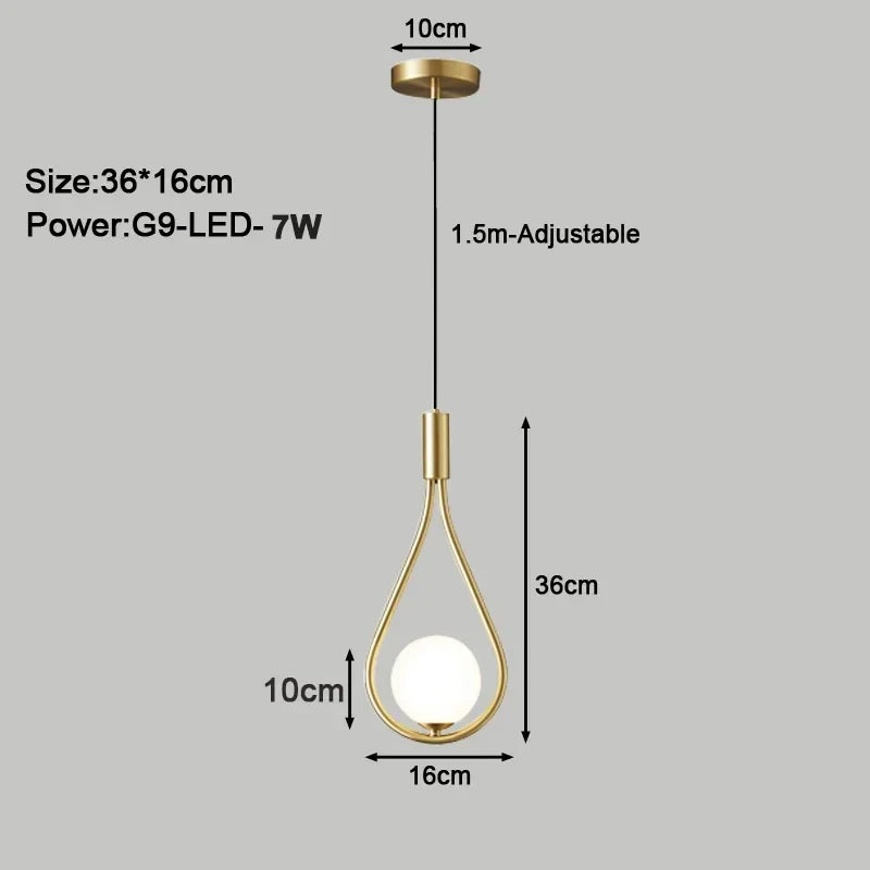 Modern LED Pendant Lamp – Nordic satin glass ball chandelier with G9 bulb for bedroom, living room, and dining room