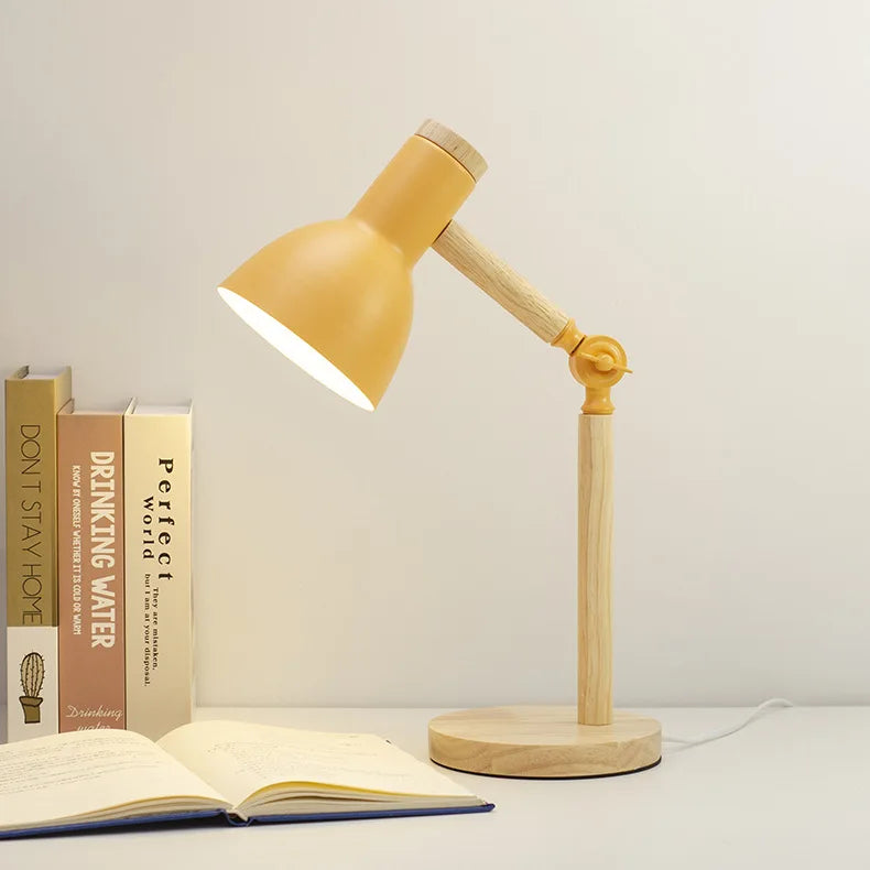 Creative Nordic Wood Art LED Table Lamp – Adjustable Head & Eye Protection