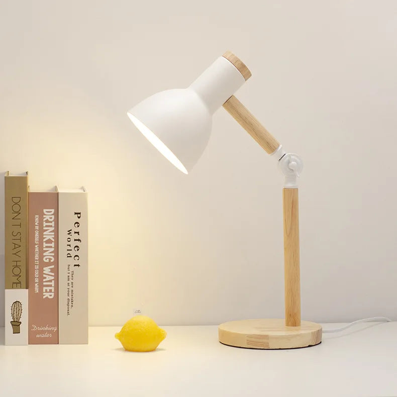 Creative Nordic Wood Art LED Table Lamp – Adjustable Head & Eye Protection
