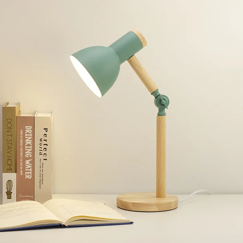 Creative Nordic Wood Art LED Table Lamp – Adjustable Head & Eye Protection