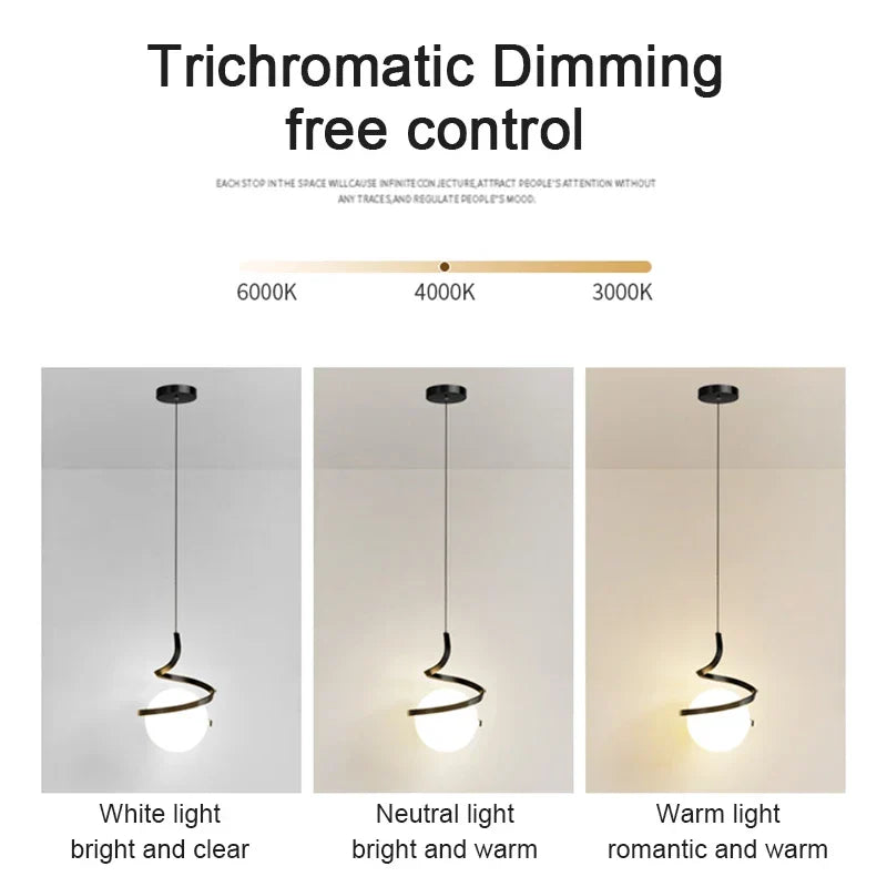 Nordic Glass LED Pendant Light – 3-Color Temperature, Single Pendant Light for Dining Room, Bedroom and Living Room Decoration (5-10 m² Coverage)