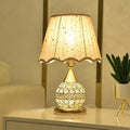 Luxury European style LED table lamp with fabric lampshade & crystal base – Warm romantic bedroom nightstand lamp