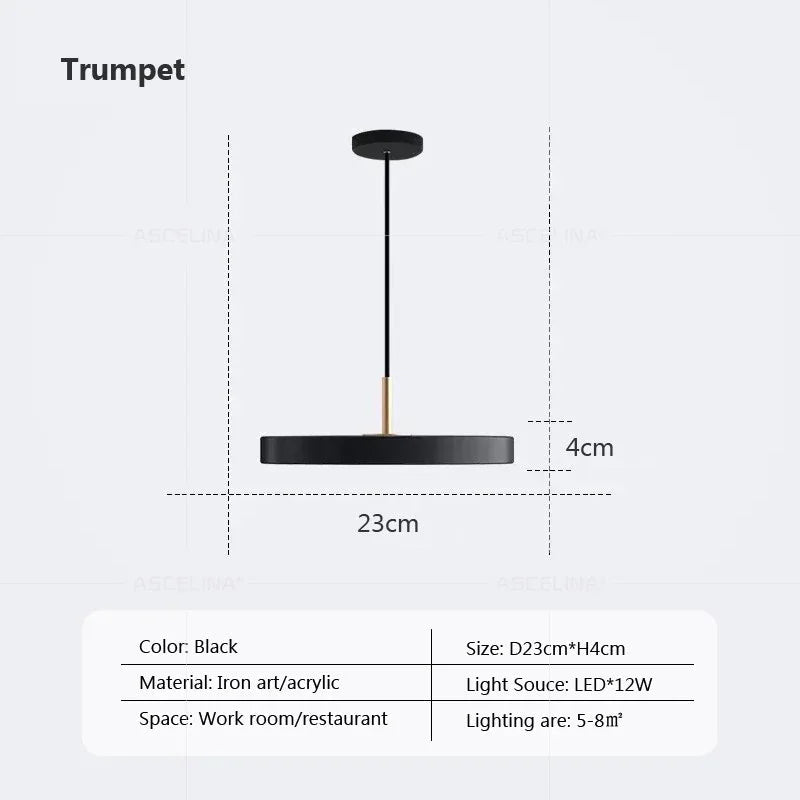 Modern LED pendant lamp – 23/30 cm disc pendant lamp for bedroom, living room, office entrance – dimmable LED ceiling lamp