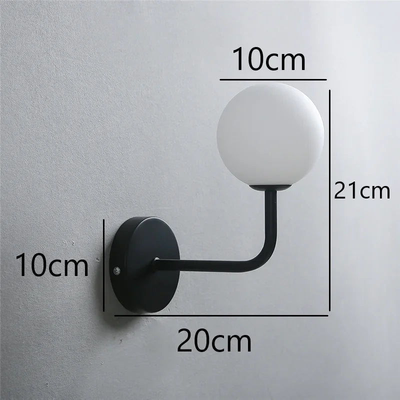 Modern metal wire and glass ball wall lamp - Scandinavian wall lighting for living room, bedroom, hallway, foyer and stairs - AC powered, LED bulb included