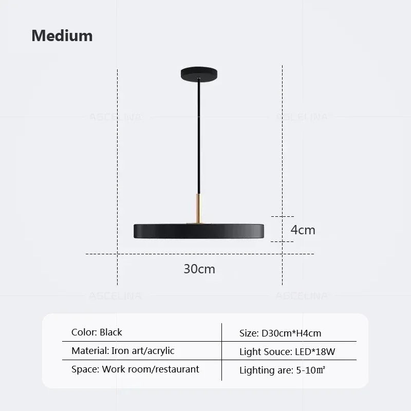 Modern LED pendant lamp – 23/30 cm disc pendant lamp for bedroom, living room, office entrance – dimmable LED ceiling lamp