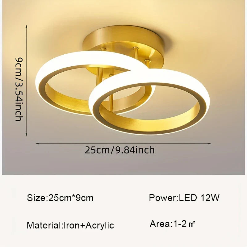 Modern nordic ceiling lamp – Simple & elegant LED lamp for bedroom, hallway, veranda and balcony – 1 light source, touch on/off switch, gold finish