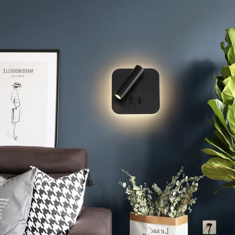 Modern LED Wall Lamp - 350° adjustable swivel up and down wall lamp, 3000K warm white to 6500K cool light, aluminum wall lamp