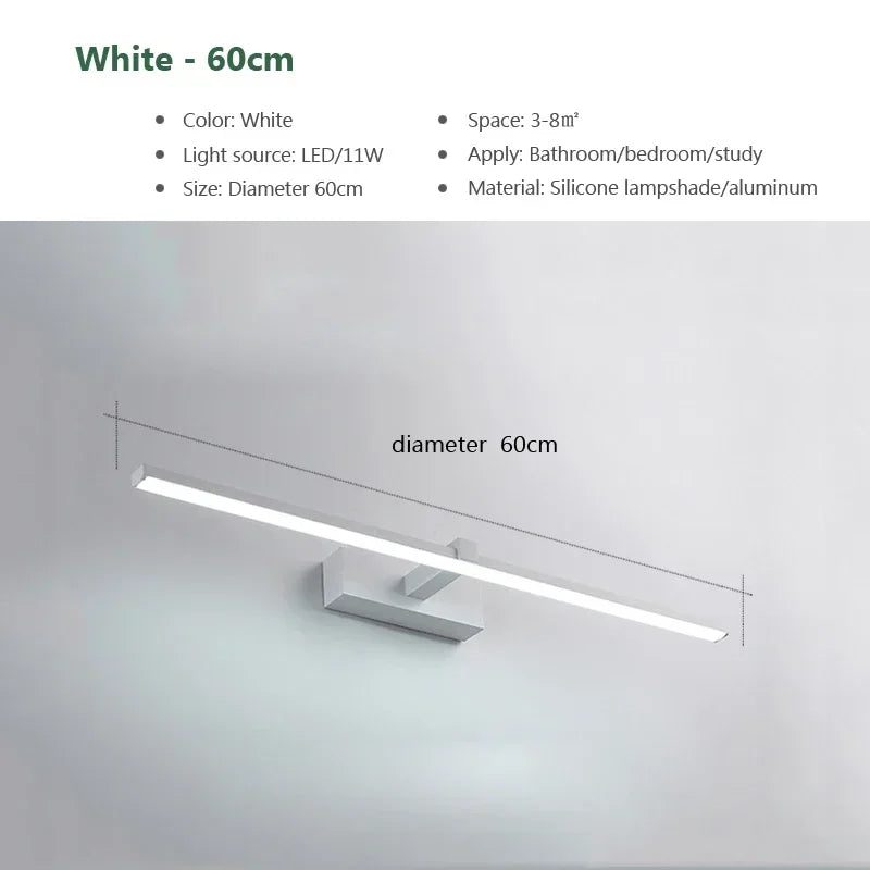 Modern Gold LED Wall Lamp – Bathroom Mirror Lighting with Touch Switch for Bedroom, Living Room and Makeup Lighting