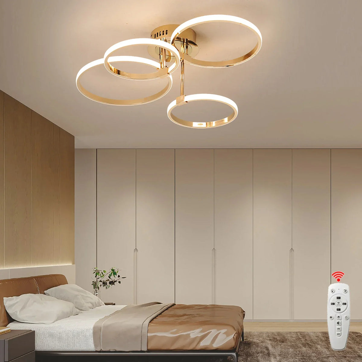 Modern LED ceiling chandelier – Dimmable lighting with remote control & app control, Gold/Chrome/Black finish, for living room & bedroom