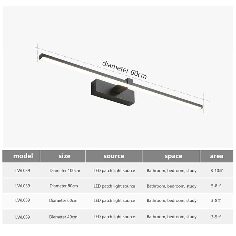 Modern LED Wall Lamp for the bathroom – 3-color adjustable light Aluminum LED mirror Lamp for Makeup and Baths