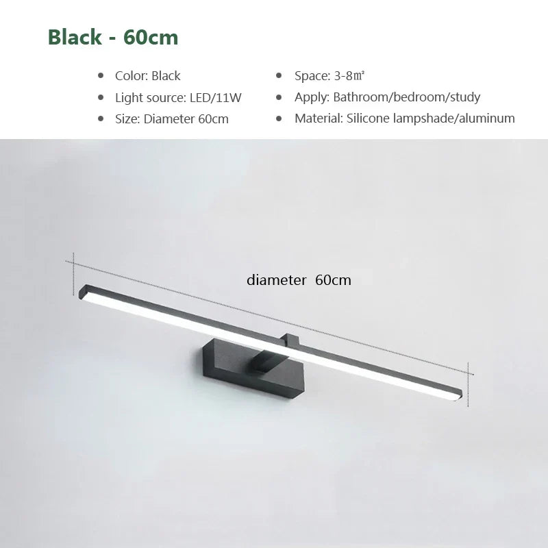 Modern LED Wall Lamp for the bathroom – 3-color adjustable light Aluminum LED mirror Lamp for Makeup and Baths