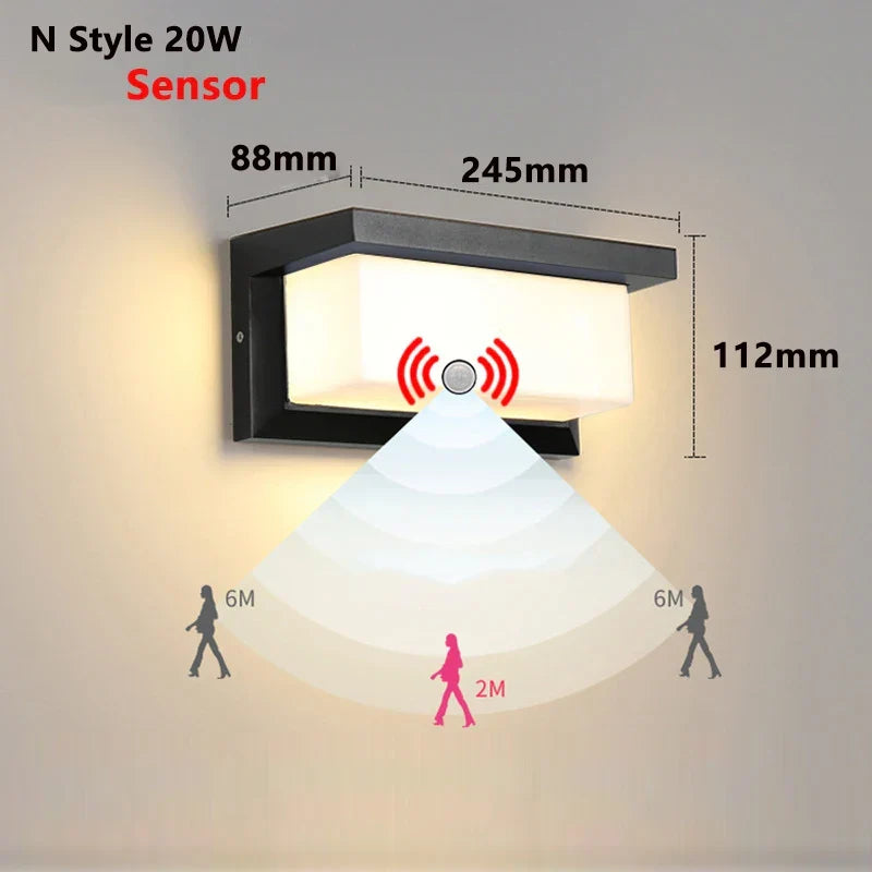 Modern LED Wall Lamp for Outdoors with Motion Sensor - Waterproof IP65 Porch Lights for Balcony Garden