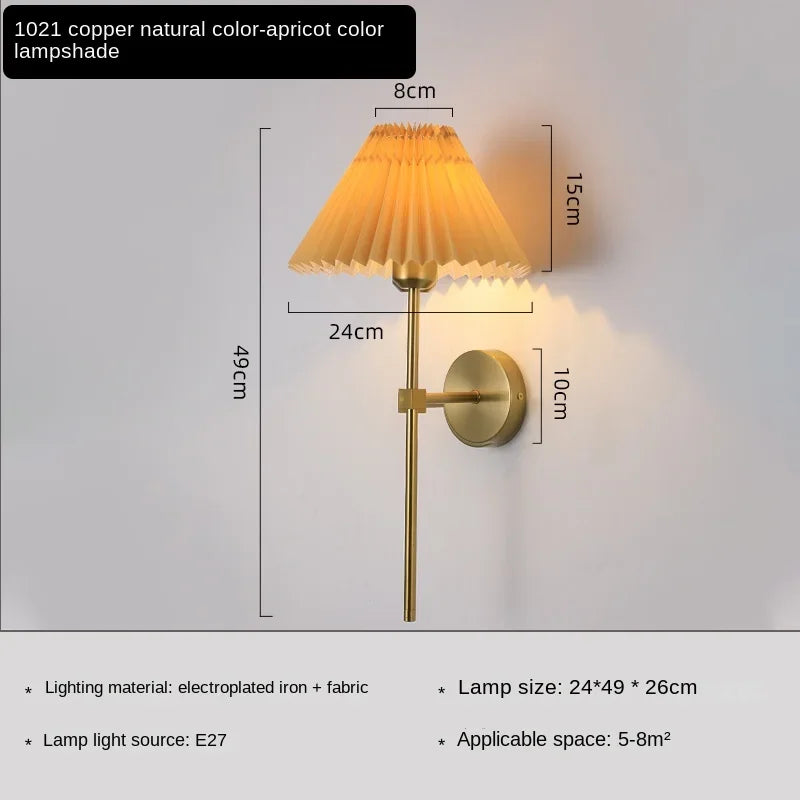 Nordic LED Wall Lamp – Modern retro design for living room, bedroom and office, E27 socket, fabric shade, wall mounting