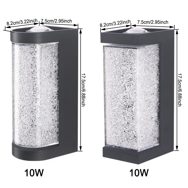 Modern waterproof LED outdoor wall lamp - Crystal wall lamp for garden, patio, and door lighting