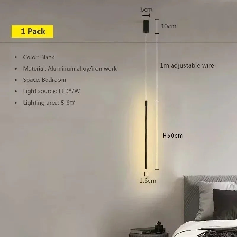 Modern LED Long Pendant Light for Dining Room, Bedroom & Living Room – Touch Tip, Aluminum Hanging Lamp, white & black Shade