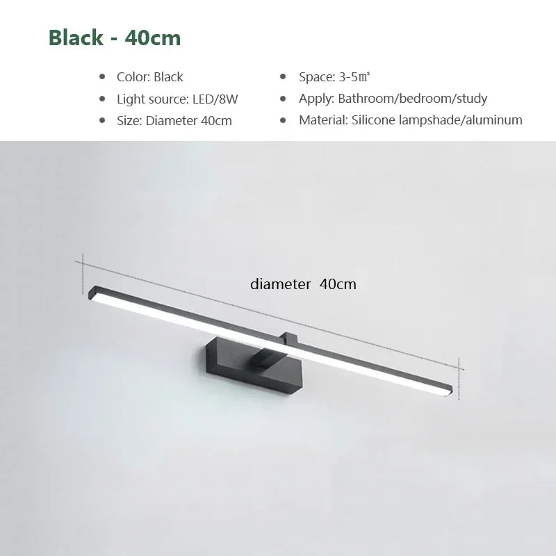 Modern Gold LED Wall Lamp – Bathroom Mirror Lighting with Touch Switch for Bedroom, Living Room and Makeup Lighting