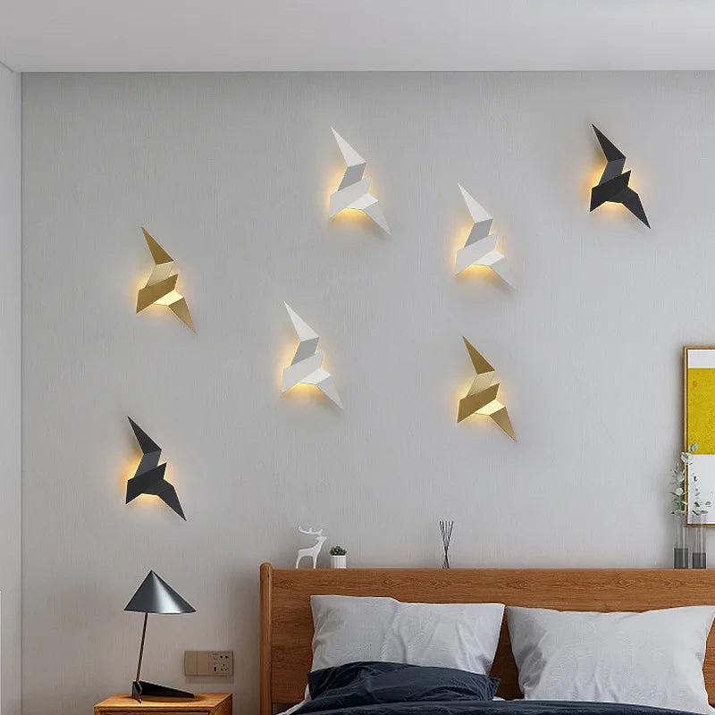 Nordic LED Bird Wall Lamp – modern wall lighting for bedroom, living room, stairs and nightstand – up & down lighting, iron shade, mains powered