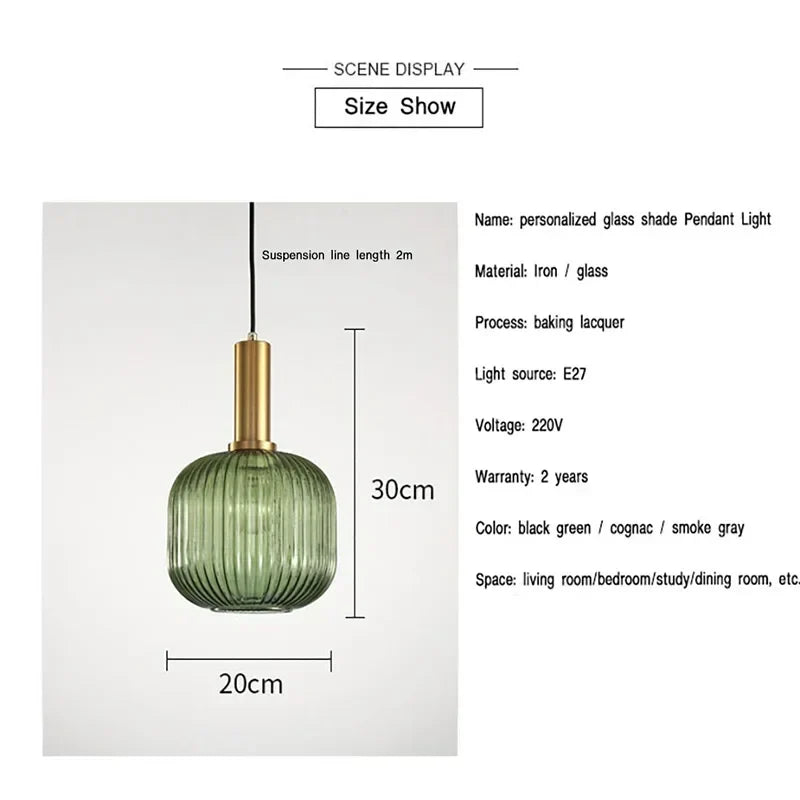 Modern Nordic Glass Pendant Light – Single Cup LED Pendant Light for Dining Room, Bedroom, Café and Study – White, Green, Cognac & more