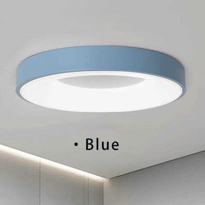 Modern Macaron LED Ceiling Lamp - Adjustable round design with remote control dimming for bedroom, living room, and hallway