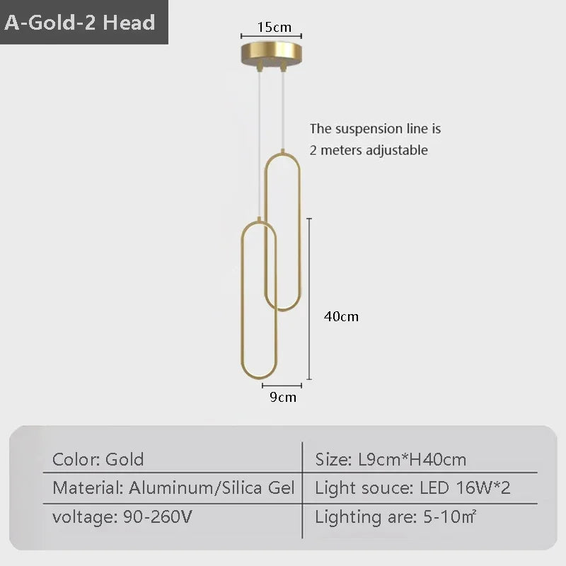 Modern LED pendant lamp – Black and gold pendant lamp for bedroom, living room, and dining room decor