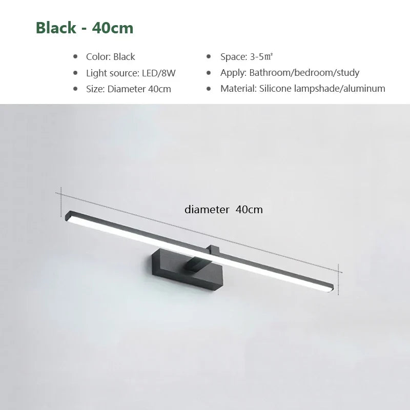 Modern LED Wall Lamp for the bathroom – 3-color adjustable light Aluminum LED mirror Lamp for Makeup and Baths