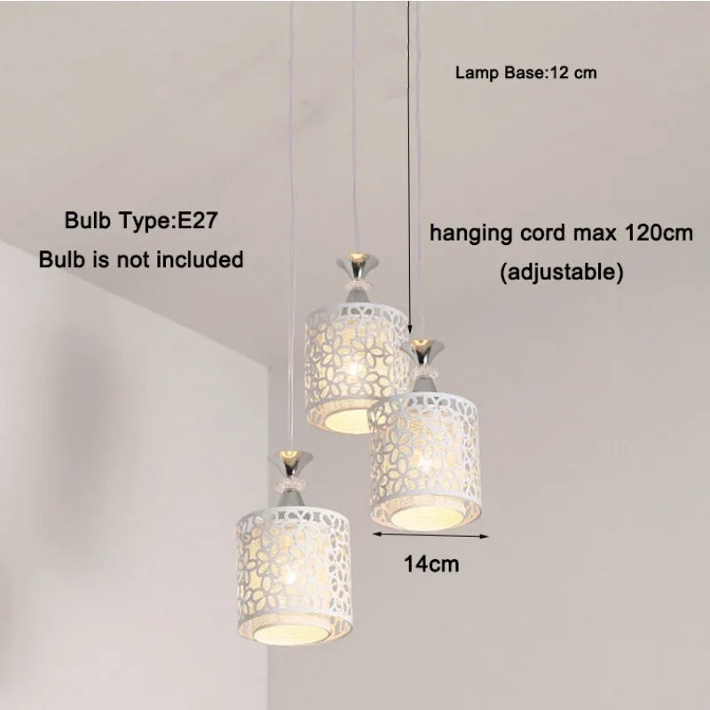 Modern White Crystal Pendant Lamp – Built-in Ceiling Light with LED Bulbs for Bedroom, Living Room, Kitchen, and Stairs