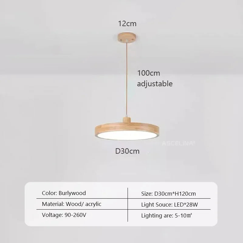 Modern Nordic LED Hanging Lamp – Wooden Hanging Lamp with 3 Color Options for Dining Room, Bedroom and Café