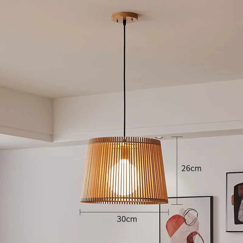 Modern Japanese birdcage pendant lamp – wooden basket chandelier for living room, bedroom and bar decoration