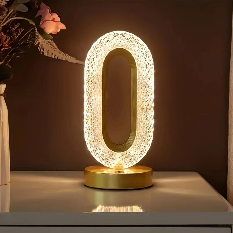Modern Luxury Oval USB Rechargeable Crystal Table Lamp – Dimmable LED Night Light for Bedroom, Living Room, and Nightstand Decor