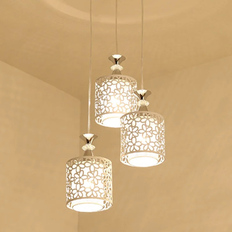 Modern White Crystal Pendant Lamp – Built-in Ceiling Light with LED Bulbs for Bedroom, Living Room, Kitchen, and Stairs