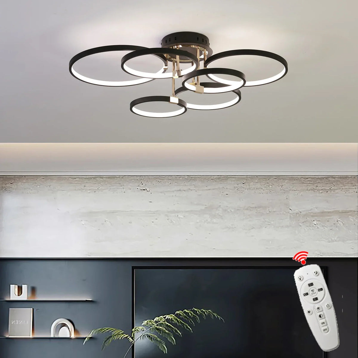 Modern dimmable LED Ceiling Lamp – 4/6 Ring Chandelier with remote control, adjustable color temperature for living room, bedroom, and dining room