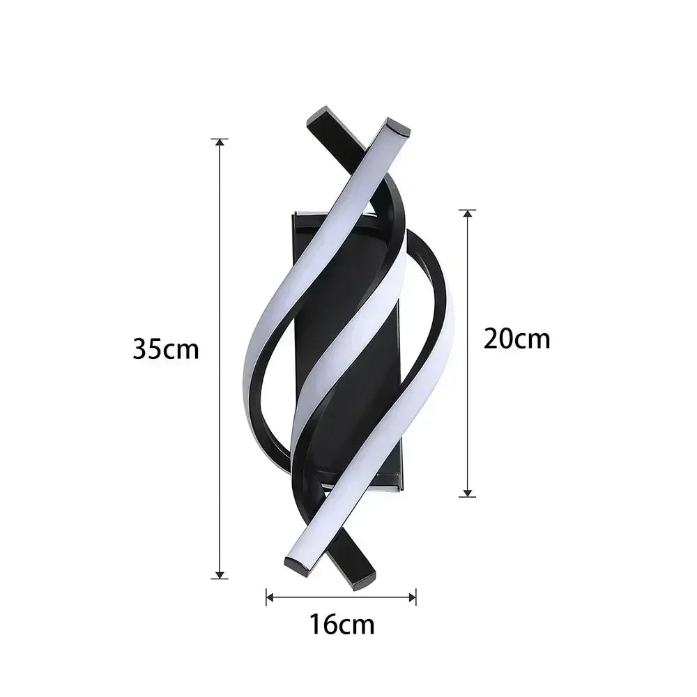 Modern LED Wall Lamp - Curved Spiral Design, Up & Down Wall Switch for Living Room, Bedroom, Kitchen and Bathroom, Black, Gold & White