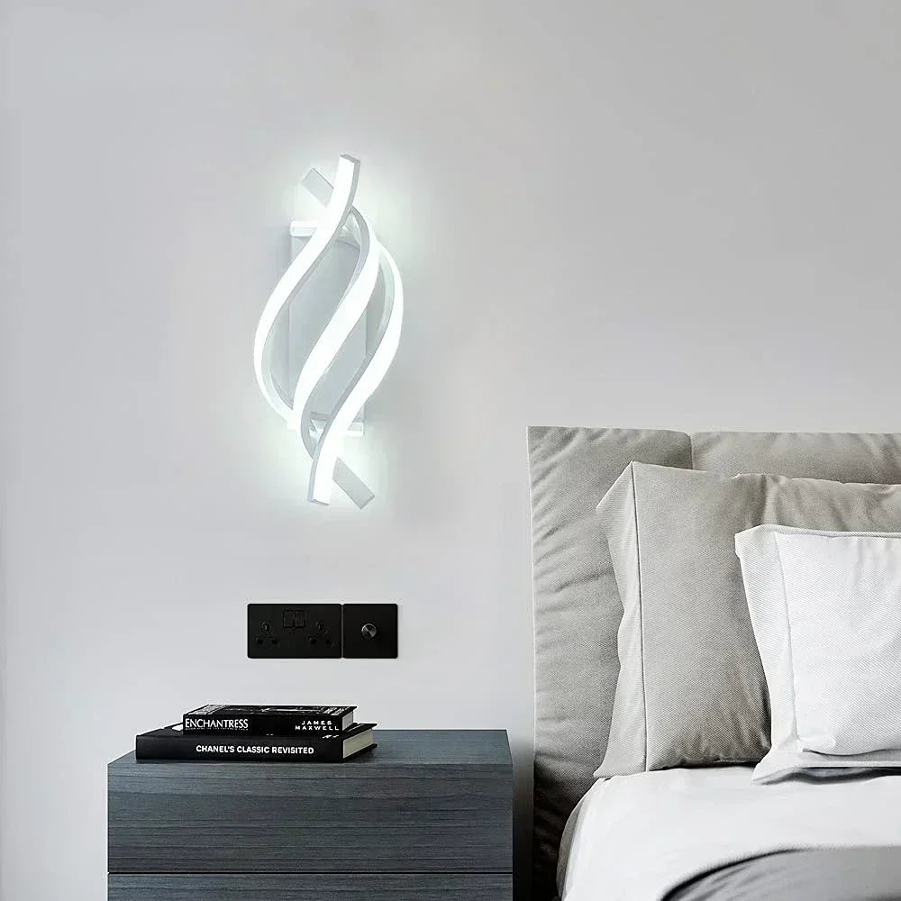 Modern LED Wall Lamp - Curved Spiral Design, Up & Down Wall Switch for Living Room, Bedroom, Kitchen and Bathroom, Black, Gold & White