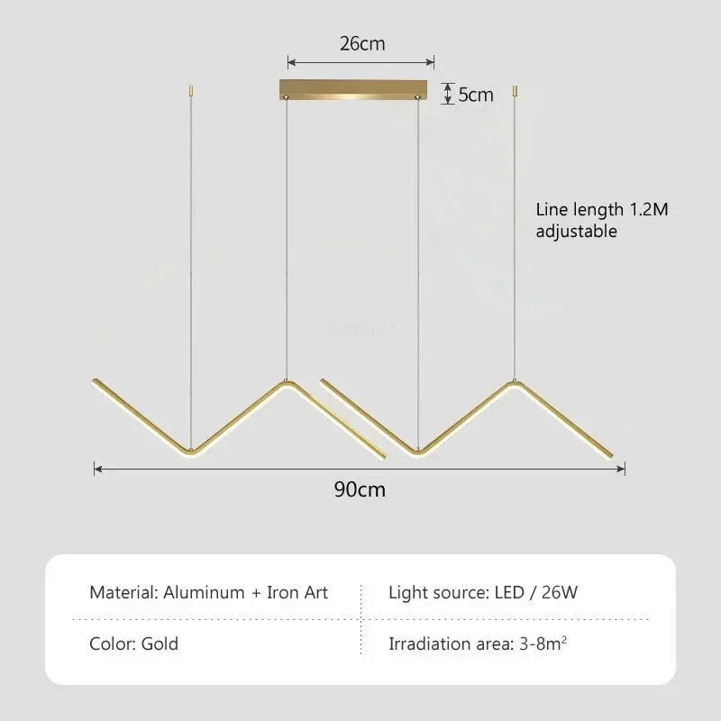 Modern LED pendant light – 90 cm 2-arm adjustable design with remote control, dimmable, for living room, bedroom, hotel and study room