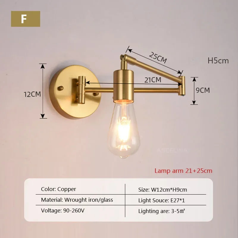 Nordic LED Glass Wall Lamp – Adjustable Arm Telescope Foldable Reading Lamp for Bedroom, Living Room and Study Room, Adjustable Long Tube Design