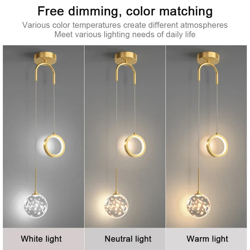 Modern LED pendant light - 2-way indoor hanging lamp for living room, bedroom, dining table with adjustable 3 light colors