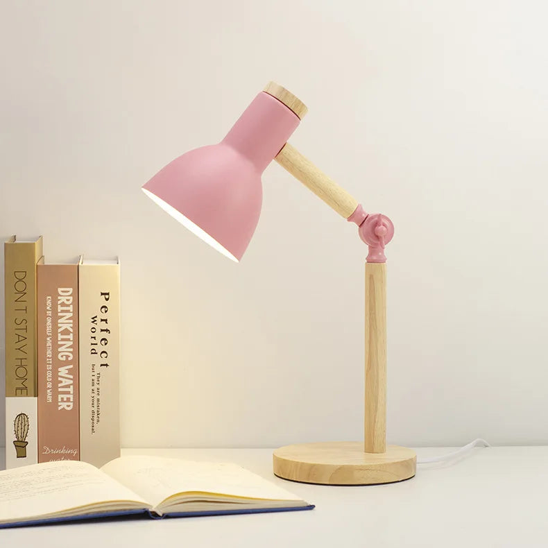Creative Nordic Wood Art LED Table Lamp – Adjustable Head & Eye Protection