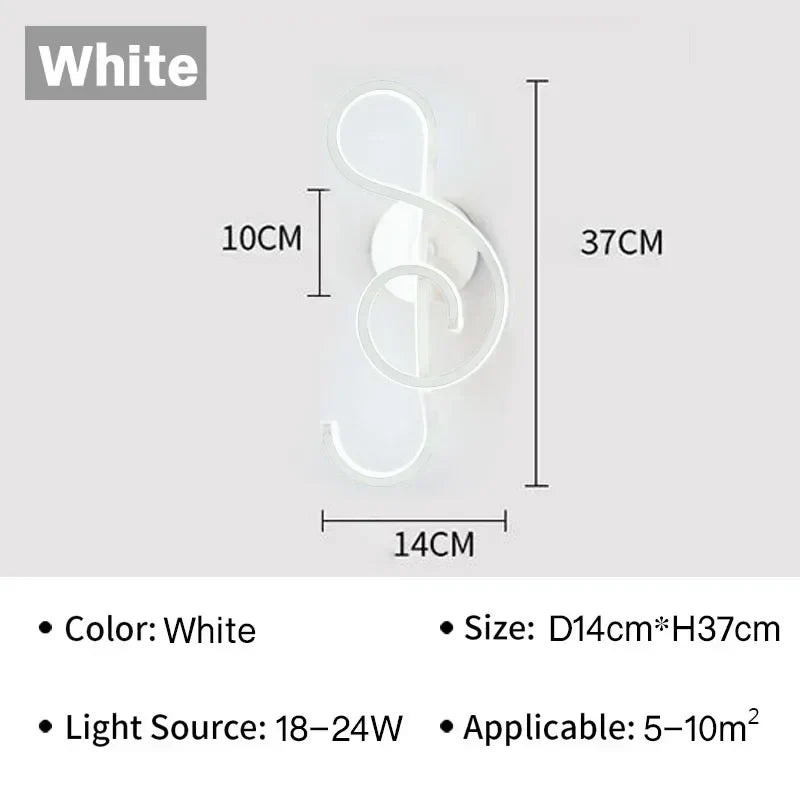 Modern LED Wall Lamp - Music Note Wall Lamp for Bedroom, Living Room and Office, On/Off Touch, Up and Down Light Direction, Indoor Decoration