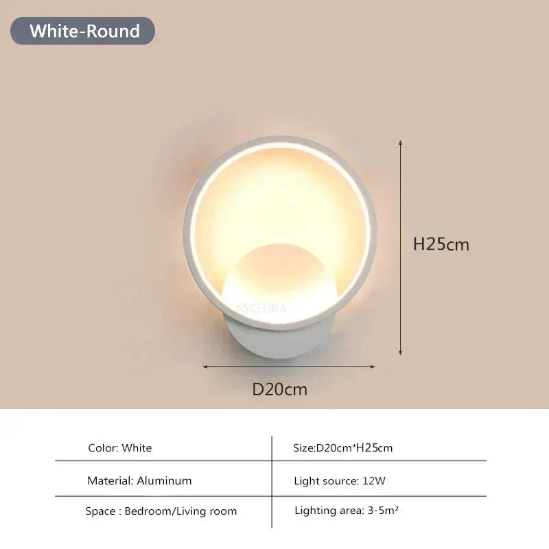 Modern LED Wall Lamp - Round Wall Lamp for Bedroom, Living Room, Hall and Office
