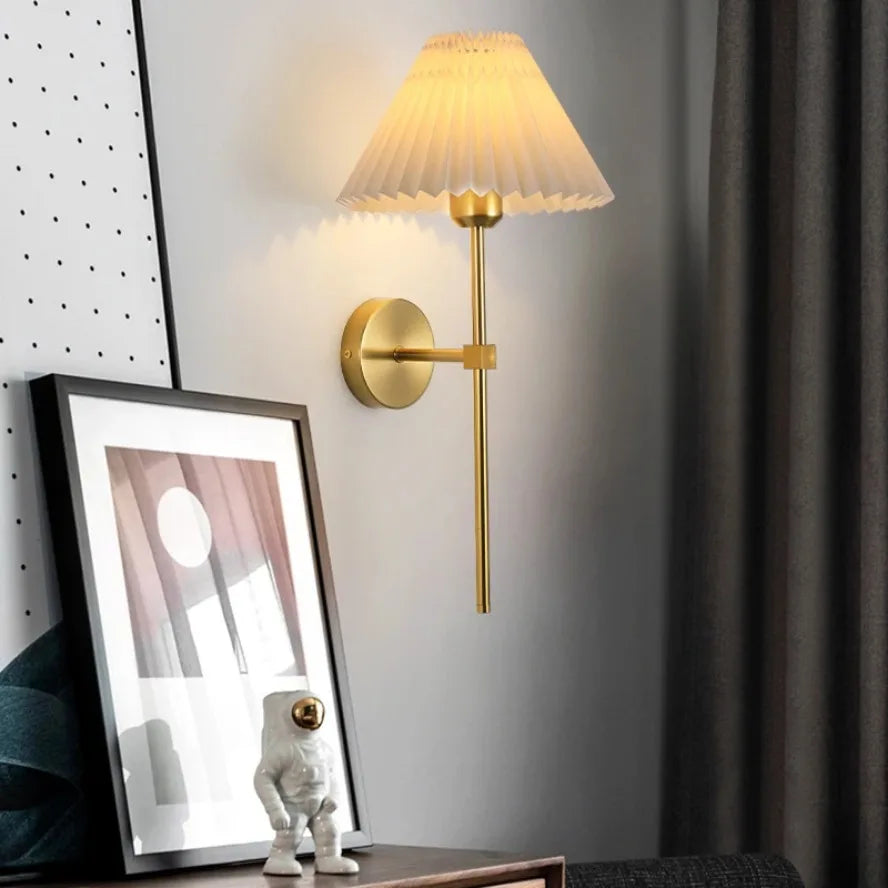 Nordic LED Wall Lamp – Modern retro design for living room, bedroom and office, E27 socket, fabric shade, wall mounting