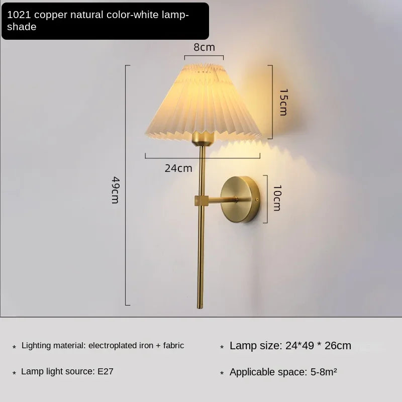 Nordic LED Wall Lamp – Modern retro design for living room, bedroom and office, E27 socket, fabric shade, wall mounting